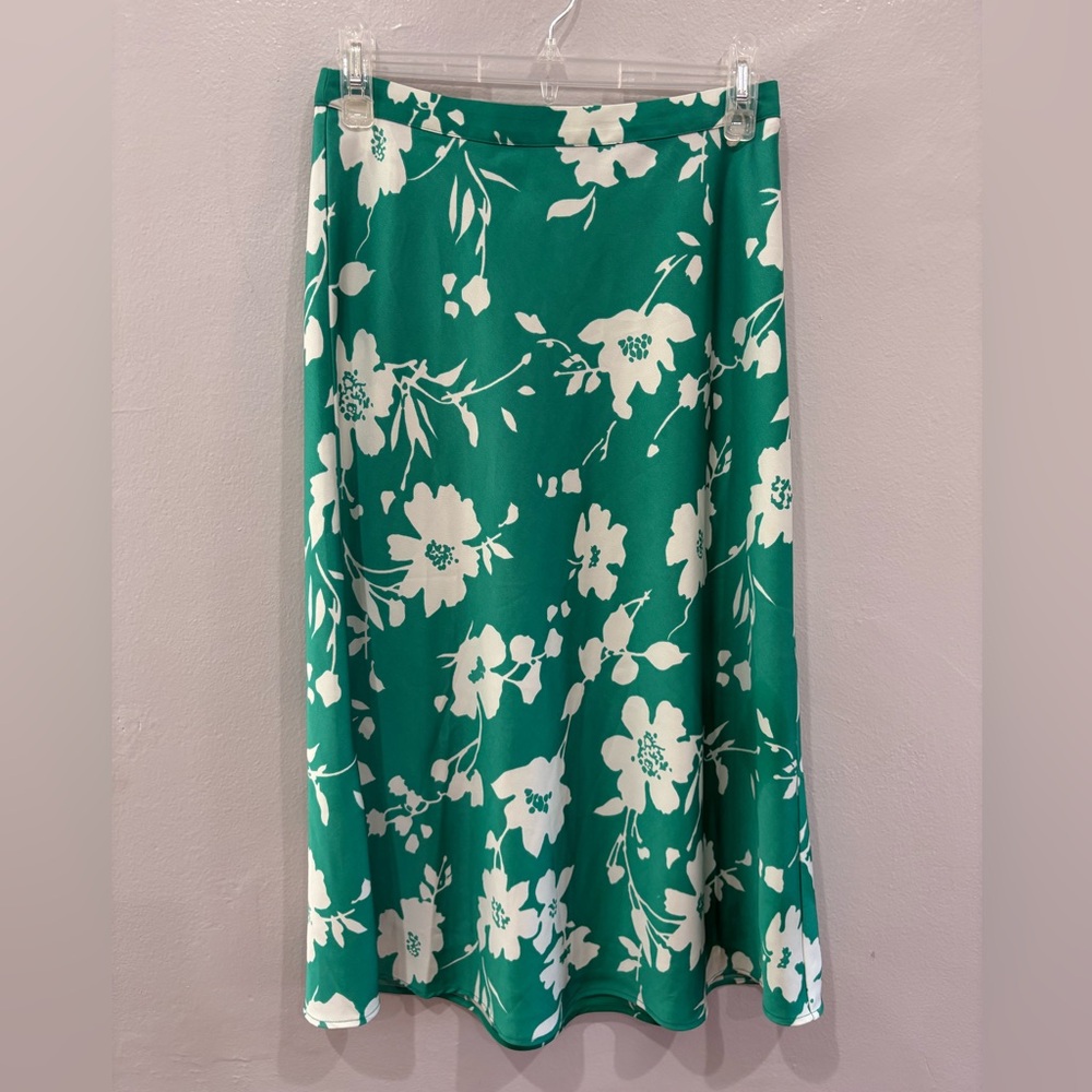 J. Crew Green and White Floral Skirt